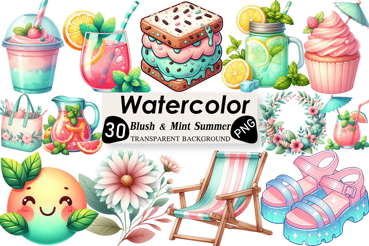 Watercolor Blush & Mint Summer, an Illustration by Black Bird Studio (Photo 1 of 6)