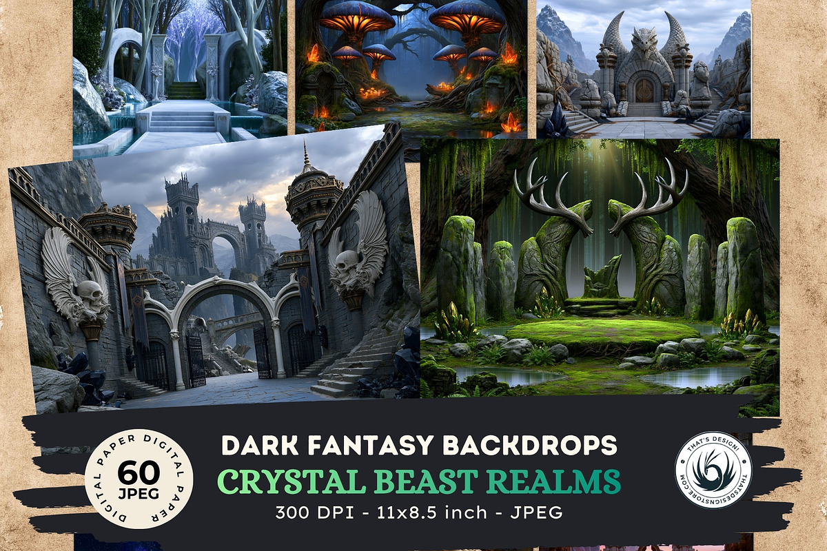Crystal Beast Realms Backdrops, a Decorative Illustration by ThatsDesignArt (Photo 1 of 15)