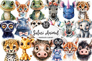 Cute Safari Animal Portraits Clipart, an Illustration by Watercolor design (Thumbnail 1 of 4)