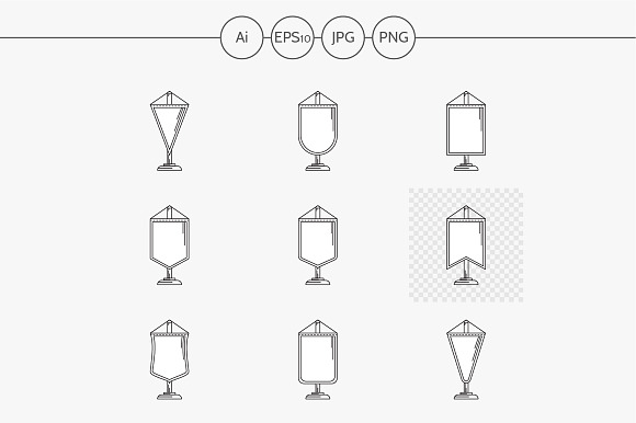 Pennant flat line vector icons set preview 2