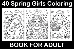Spring Girls Coloring Book, a Decorative Illustration by Design Station
