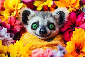 Adorable Baby Lemur with Green Eyes, an Animal Photo by Ales Munt