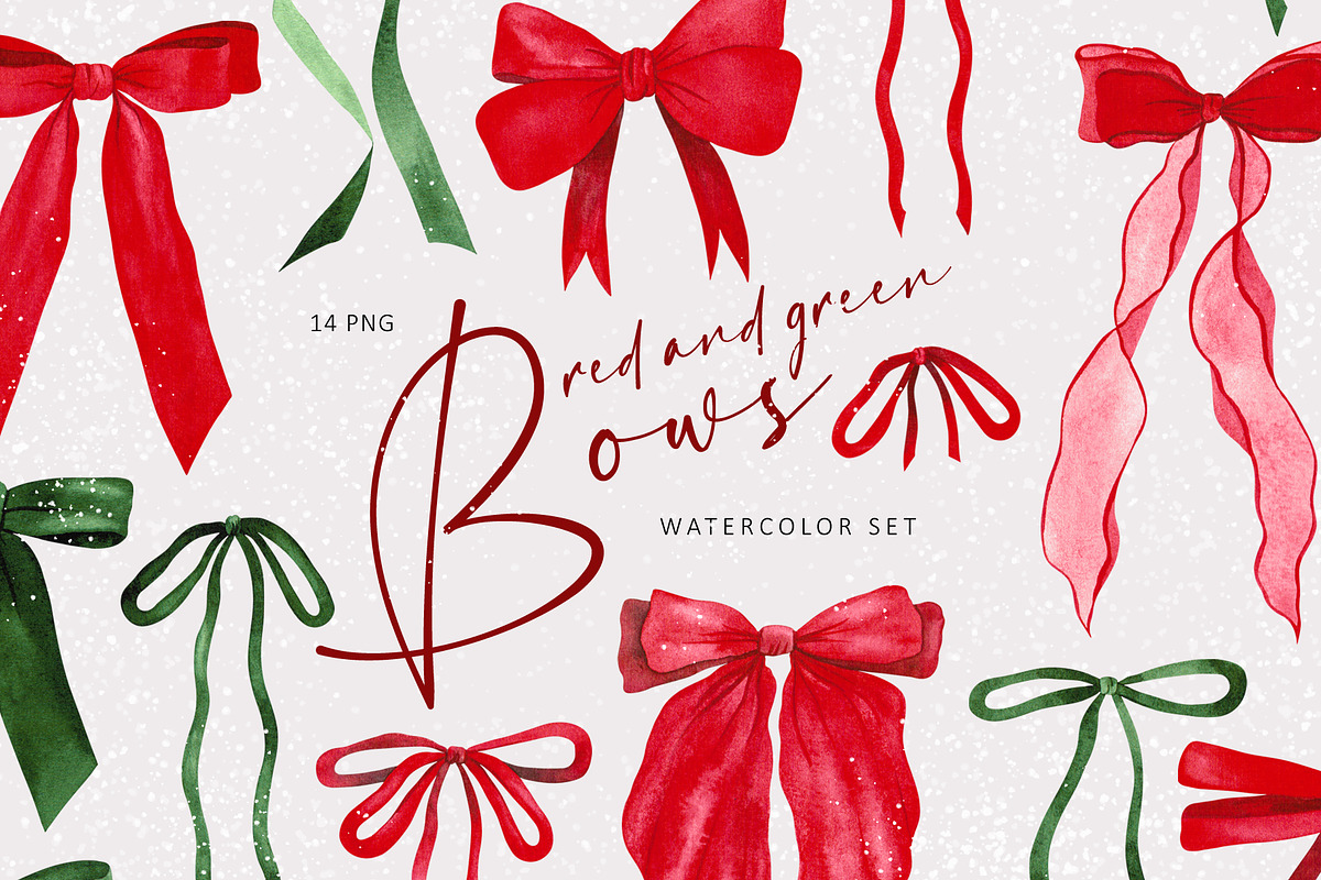 Red and green watercolor bows, an Object Illustration by LeriaArt watercolor (Photo 1 of 5)