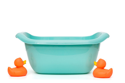 Blue plastic basin for washing small children, a Health & Medical Photo by Okssi68