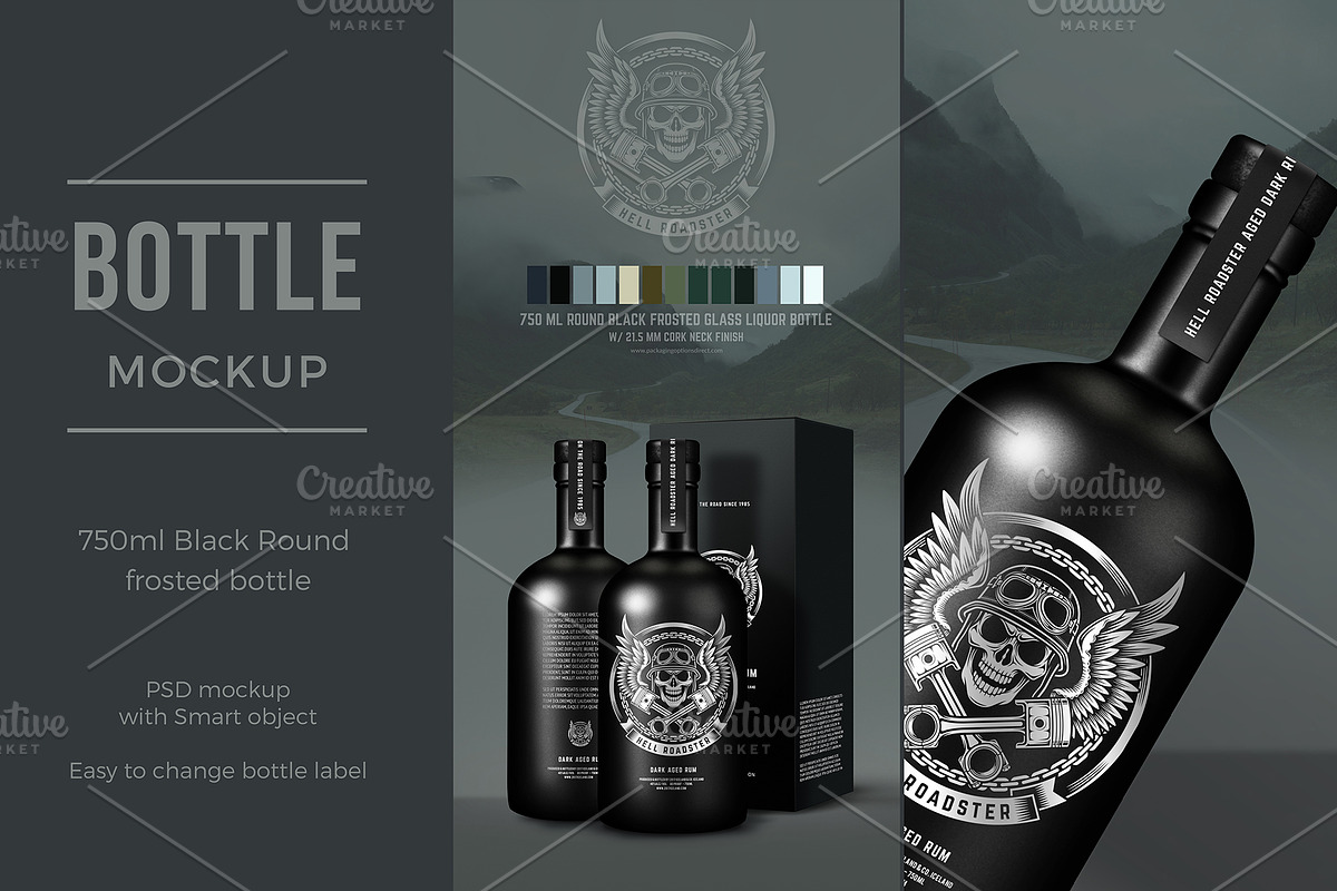 Black frosted rum bottle, a Packaging Mockup by Ana Zivick (Photo 1 of 2)