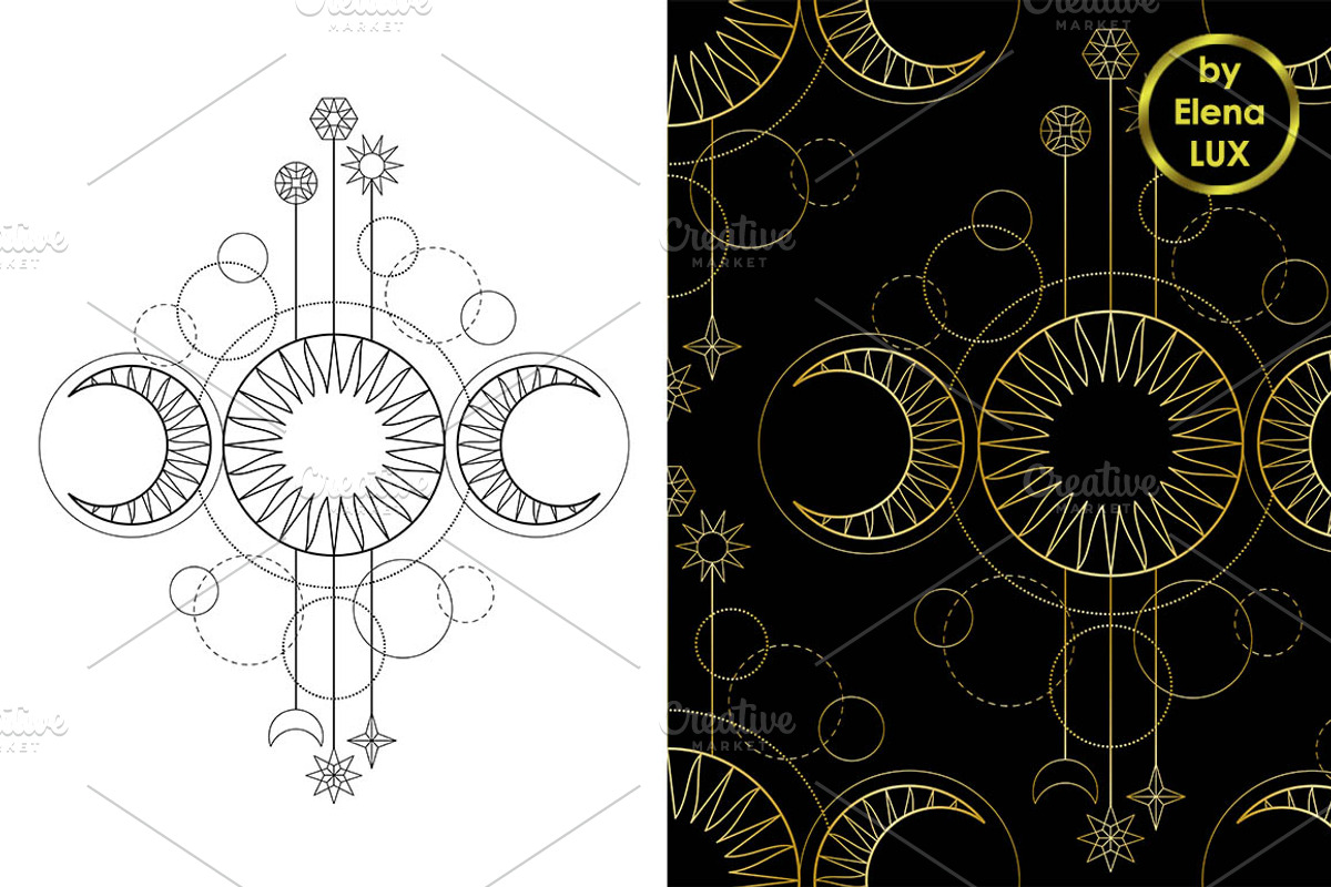Triple Moon Tattoo + Seamless, an Object Graphic by Elena Lux