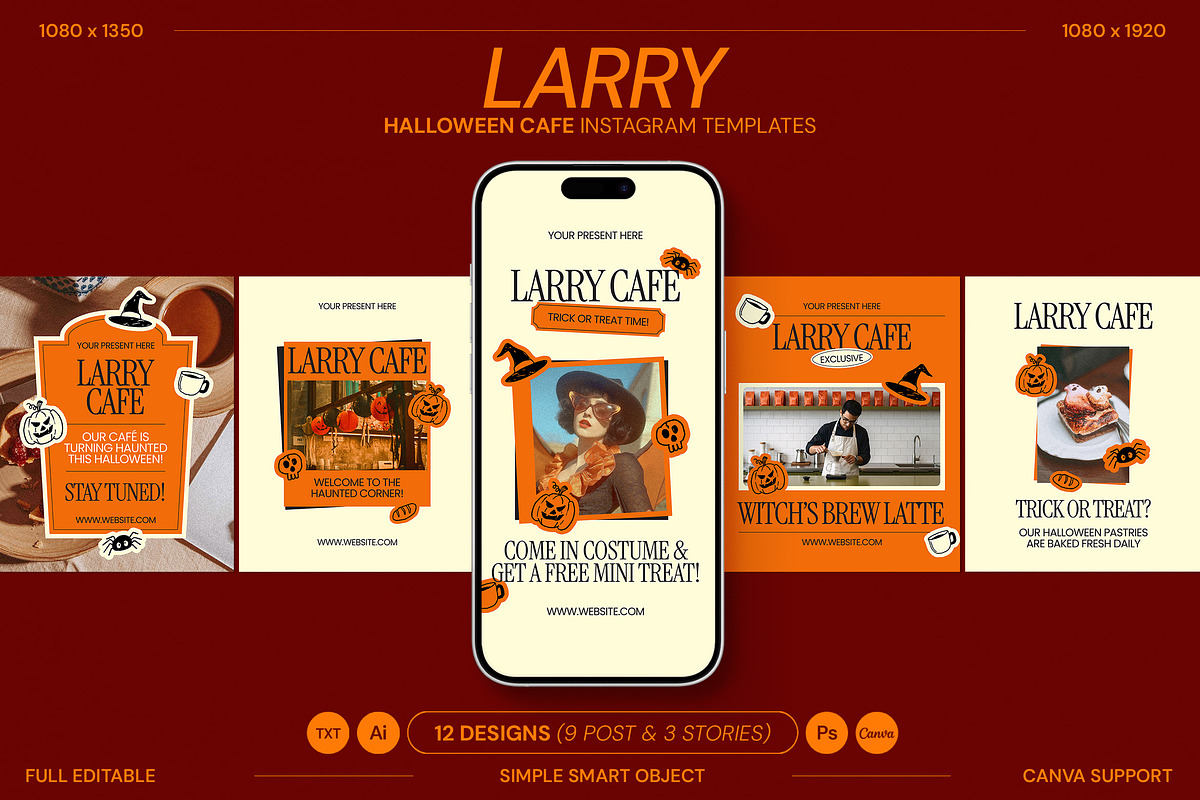 Halloween Cafe Instagram Templates, a Social Media Template by Supanium Studio (Photo 2 of 5)