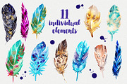 Watercolor feather set, an Illustration by martynmarin (Thumbnail 2 of 5)