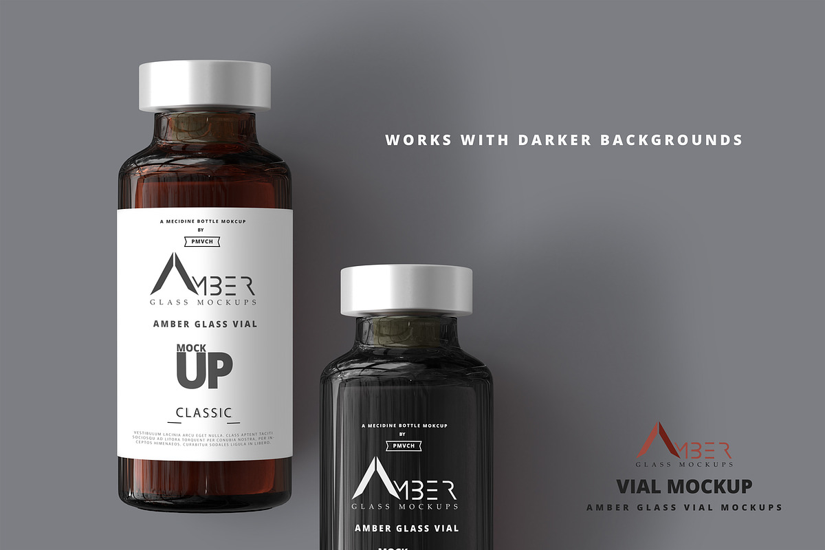 Amber Glass Vial Mockup, a Packaging Mockup by pmvch (Photo 5 of 11)