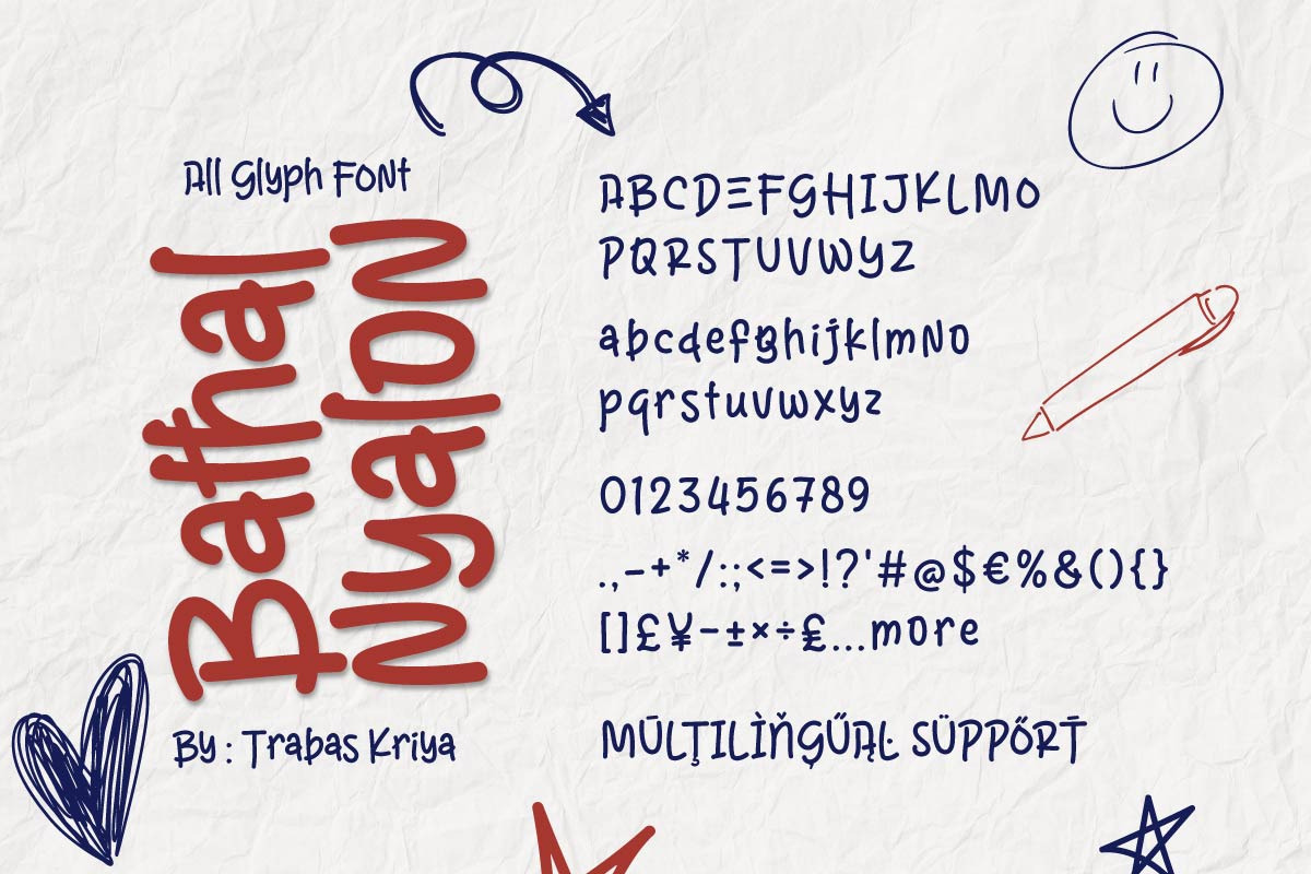 Bathal Nyalon - Handwritten Font, a Handwritten Font by trabaskriya (Photo 9 of 9)