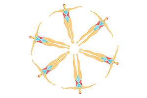 Six female synchronized swimmers in