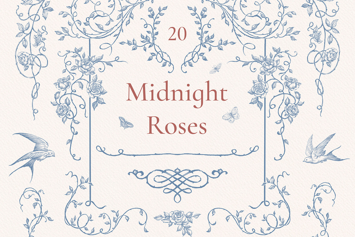 Midnight Roses, PNG Vintage Borders, a Decorative Illustration by Ekaproeka (Photo 1 of 7)
