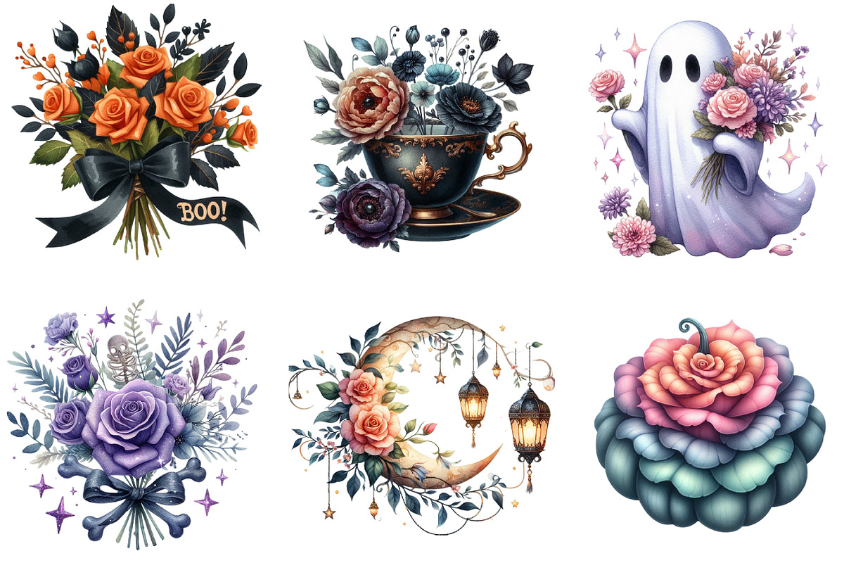 Halloween Flowers Clipart, an Illustration by DreamArtGraphic (Photo 3 of 5)