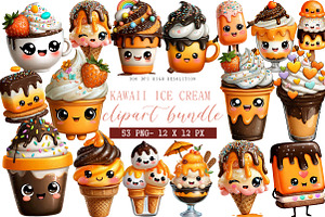 Kawaii Ice Cream Clipart, an Illustration by DreamArtGraphic