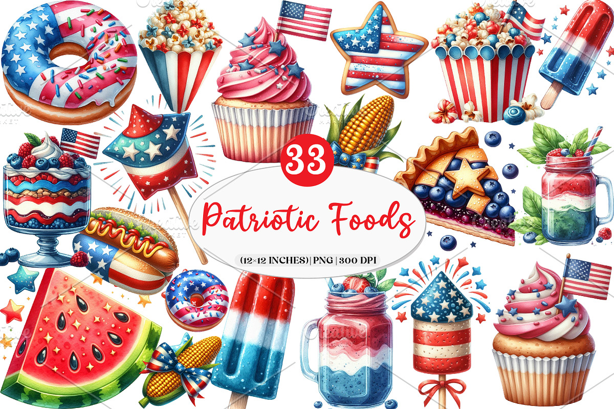 Patriotic Party Foods Clipart, an Illustration by Watercolor design (Photo 1 of 4)