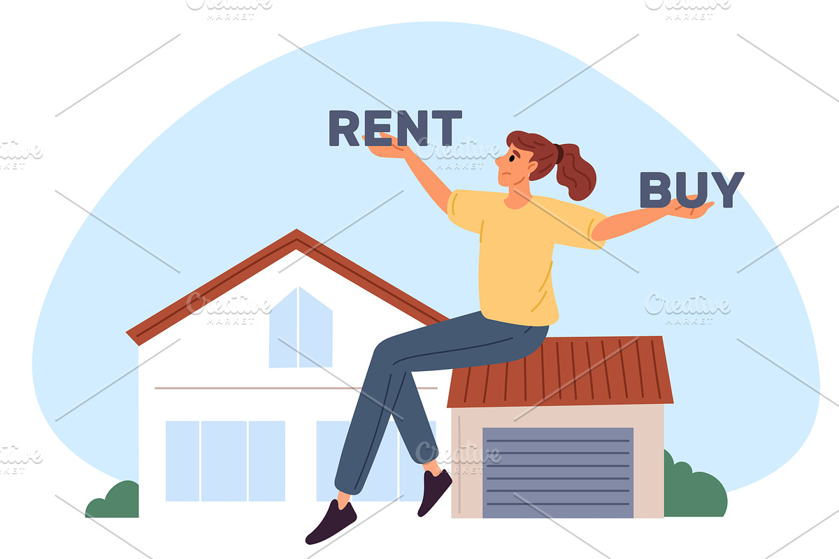 Woman chooses between renting and, a Finance Illustration by Vectorbuum