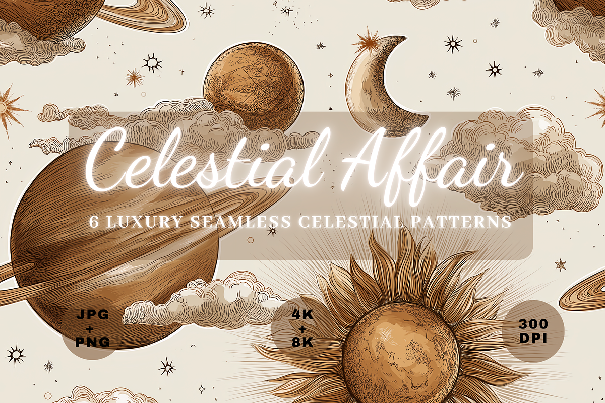 CELESTIAL AFFAIR SEAMLESS PATTERNS, a Pattern Graphic by LUSH Studio (Photo 1 of 6)