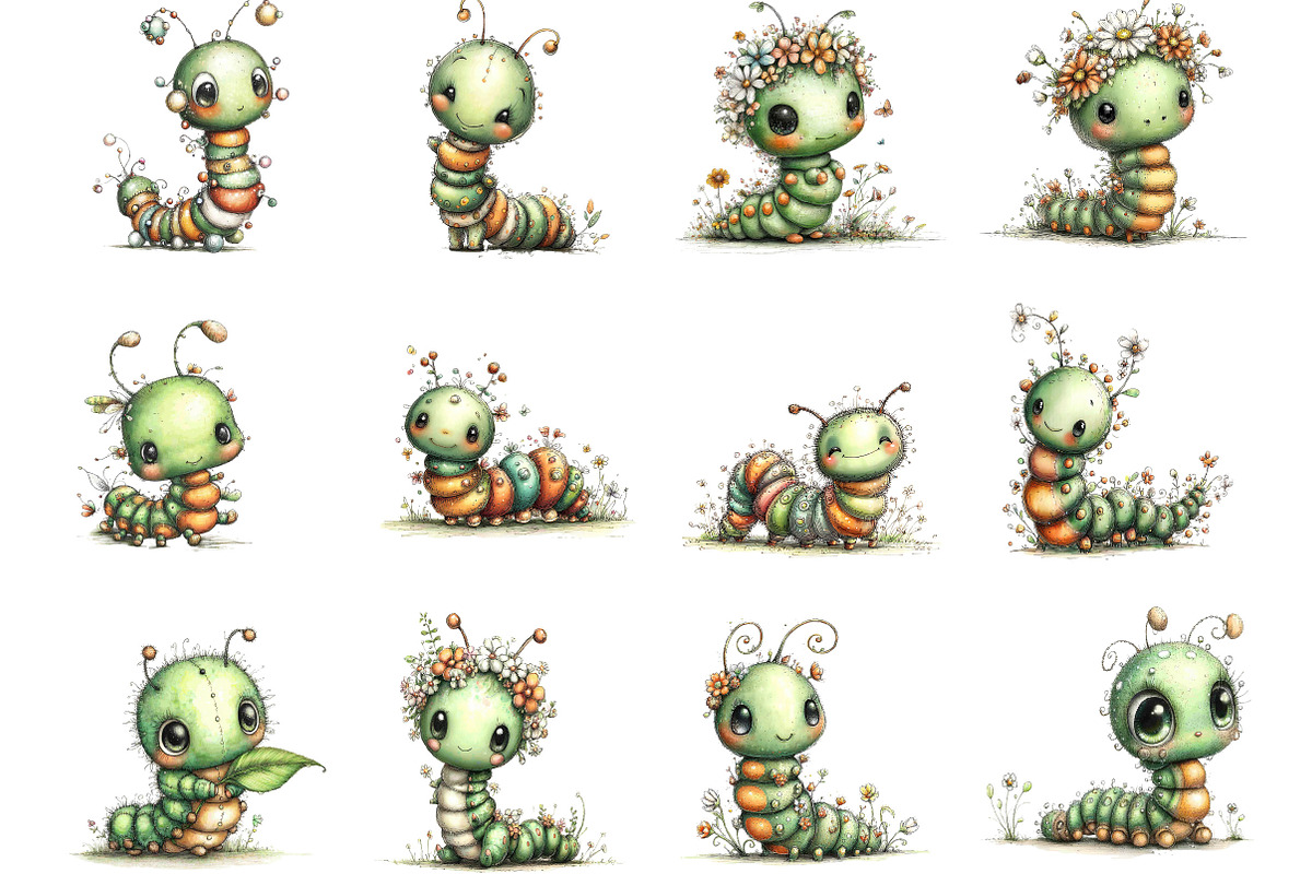 Whimsical Spring Caterpillar Clipart, an Illustration by Designking (Photo 2 of 5)