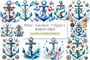 Blue Anchor Clipart Bundle PNG, an Illustration by DreamArtGraphic