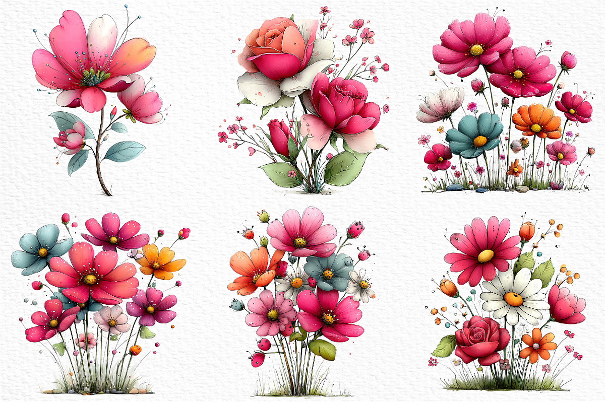 Whimsical Summer Flowers Clipart, an Illustration by Craft Nest (Photo 5 of 12)