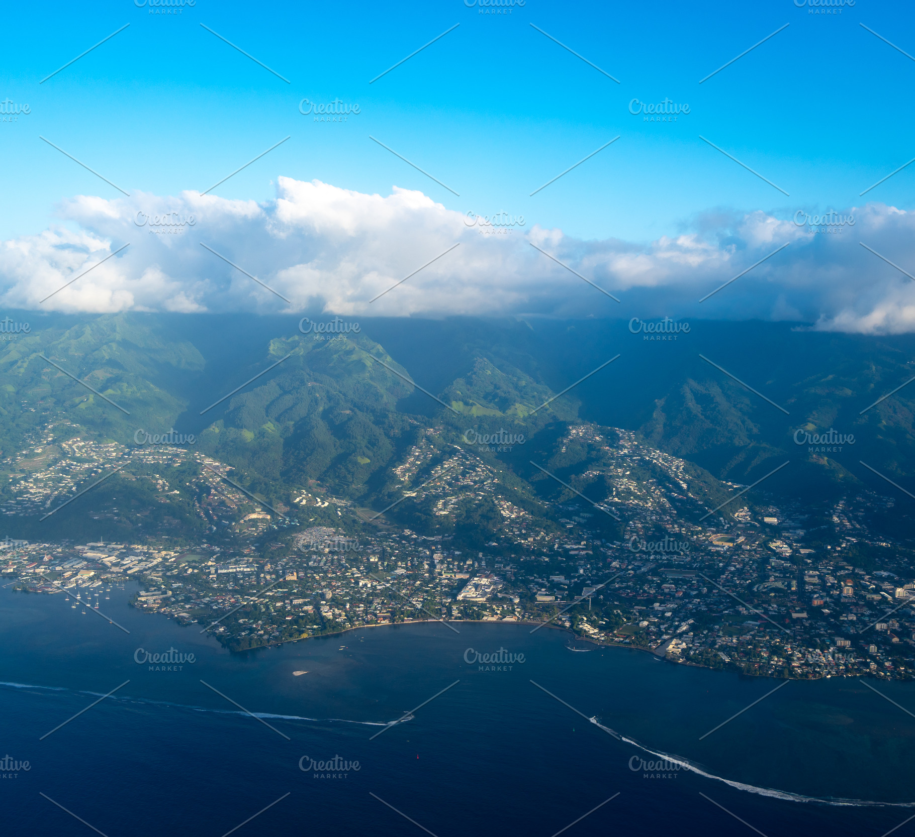 Aerial view of Tahiti Island and Papeete, French Polynesia, a Nature Photo by GoodGoods
