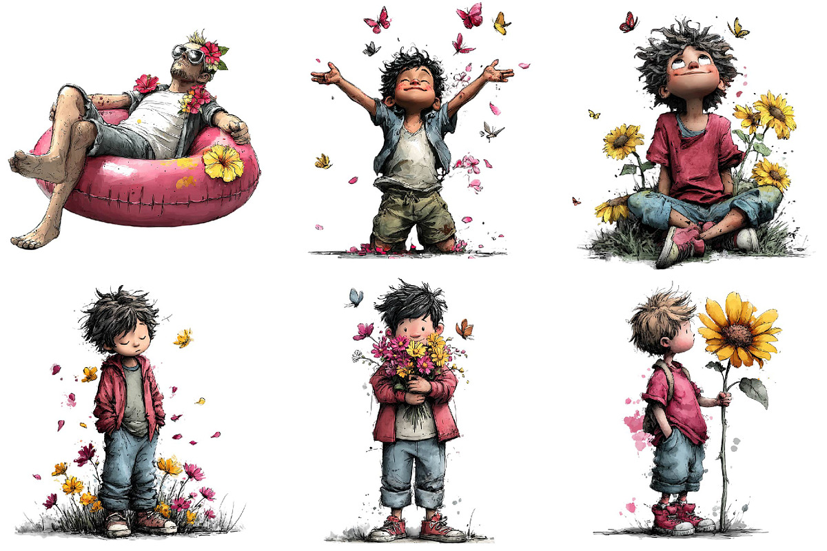 Whimsical Summer Boys Clipart, an Illustration by DreamPrint404 (Photo 4 of 6)