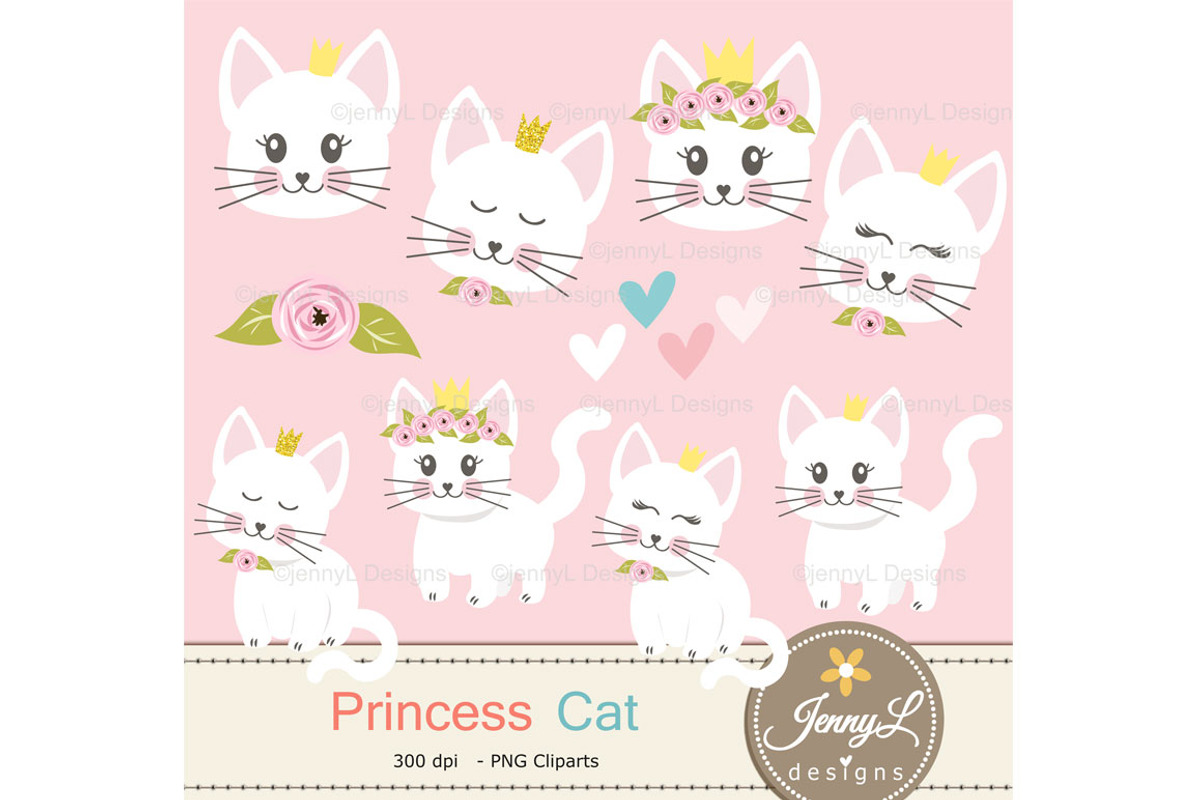 Princess Cat Digital Paper Clipart, a Pattern Graphic by JennyL Designs (Photo 2 of 7)