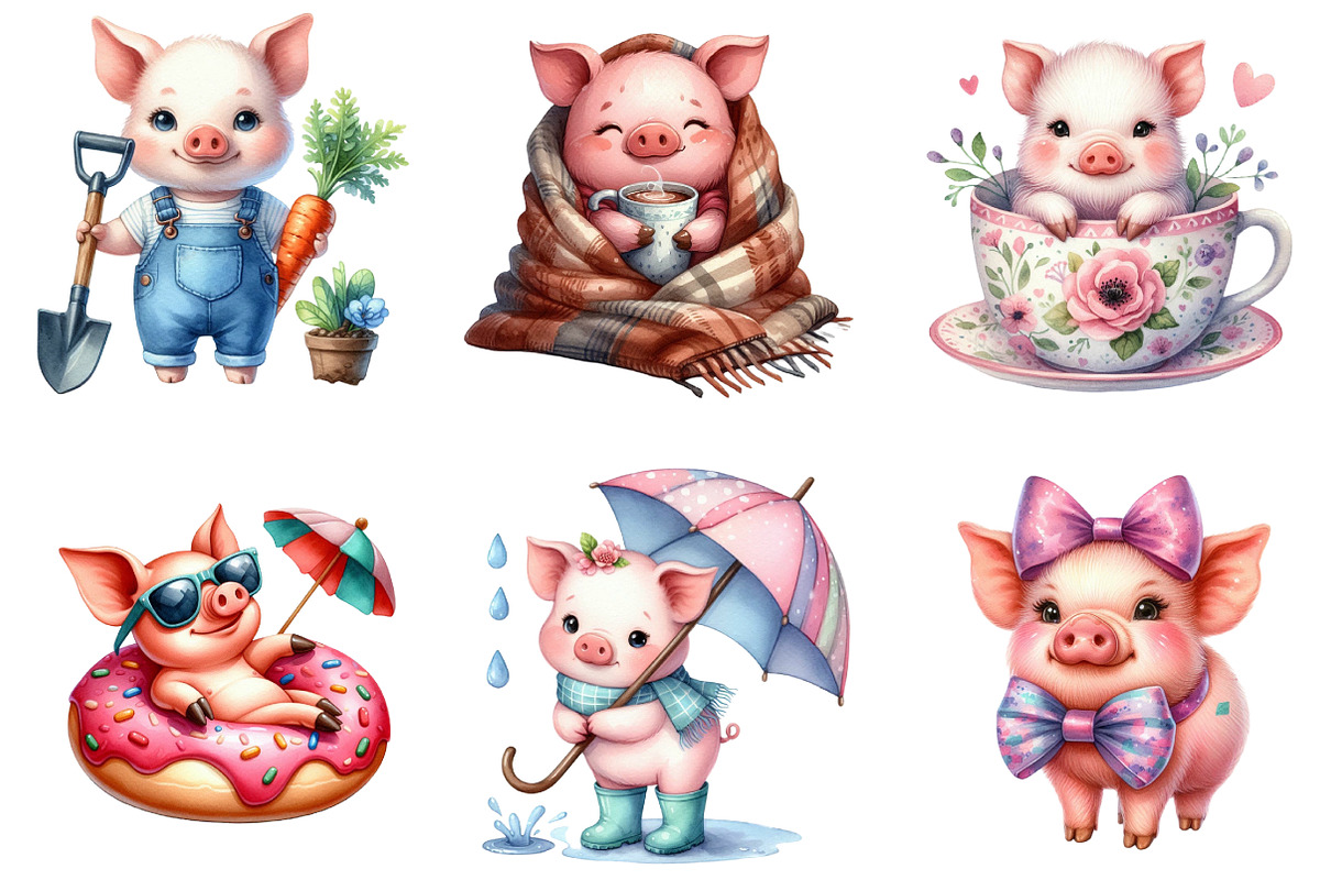 Cute Pig Sublimation Clipart, an Illustration by DreamArtGraphic (Photo 4 of 5)