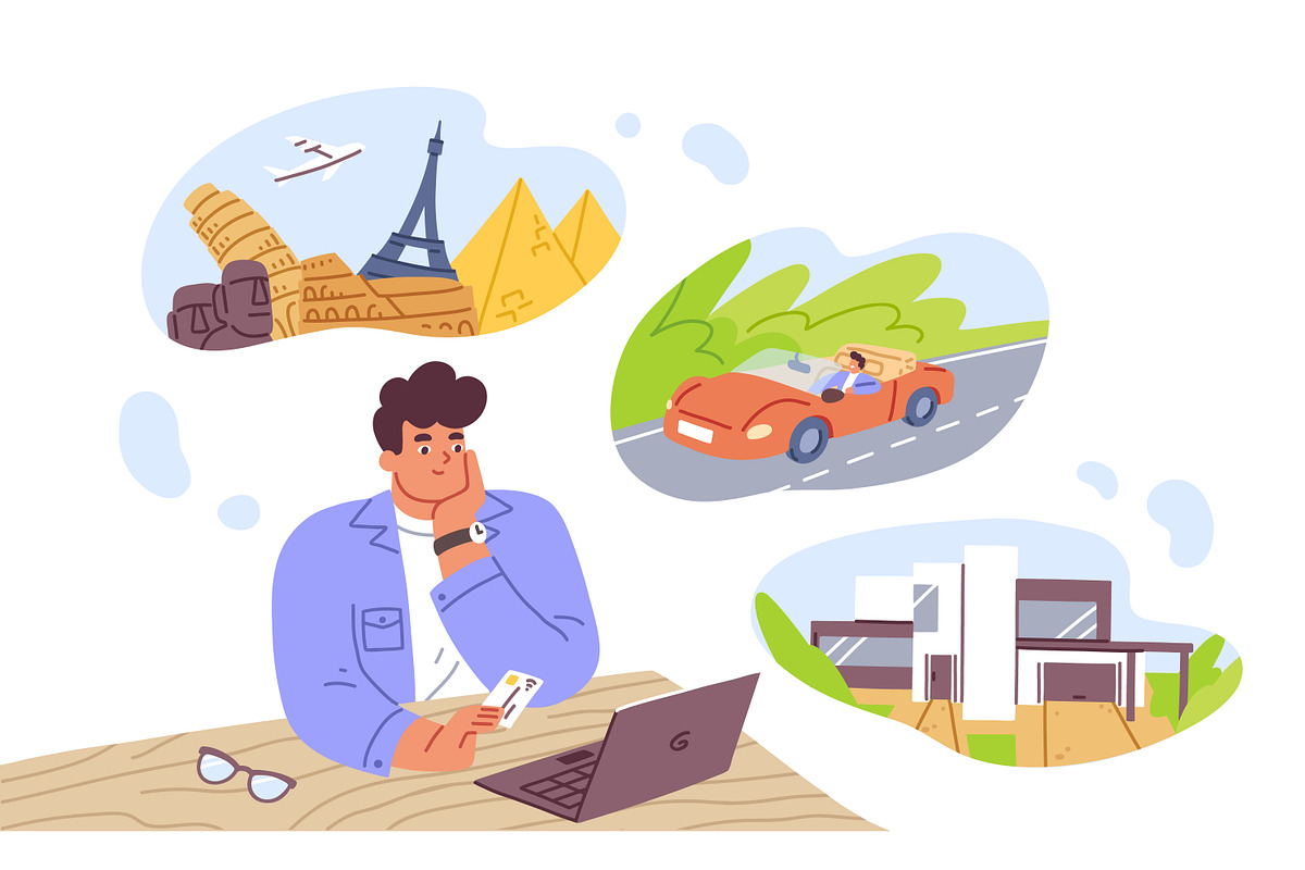 Man thinking about future purchases, a Person Illustration by Good Studio (Photo 1 of 3)