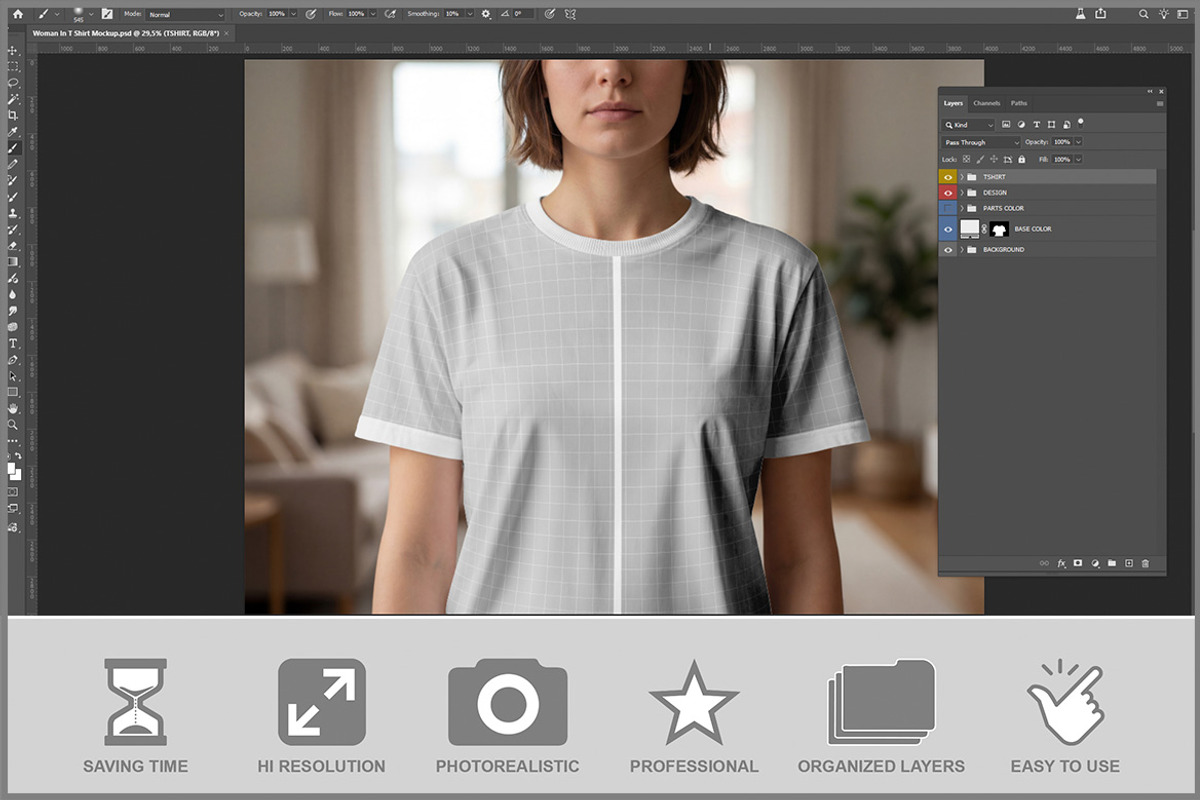 Woman In T-shirt PSD, a Shirt Mockup by Bruno's Shop (Photo 2 of 3)