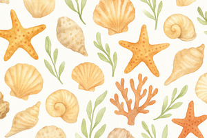 Marine life seashells pattern with s, a Photo by Dvoevnore photos
