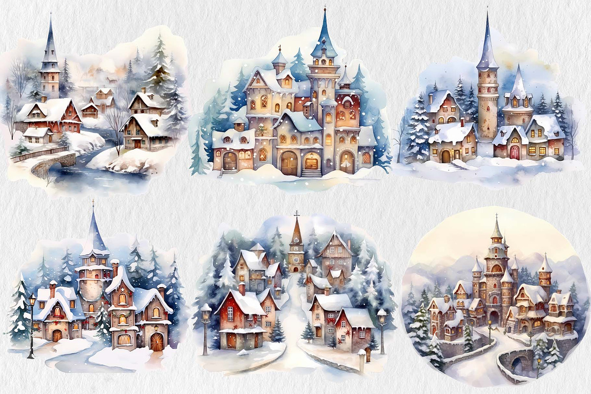 Christmas Village Clipart Design, an Illustration by Moon Studio (Photo 4 of 11)