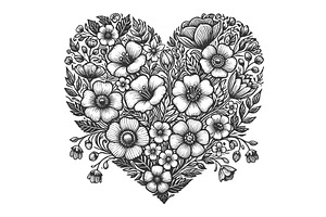 Heart-Shaped Floral Design Blooming, an Illustration by AlexArt