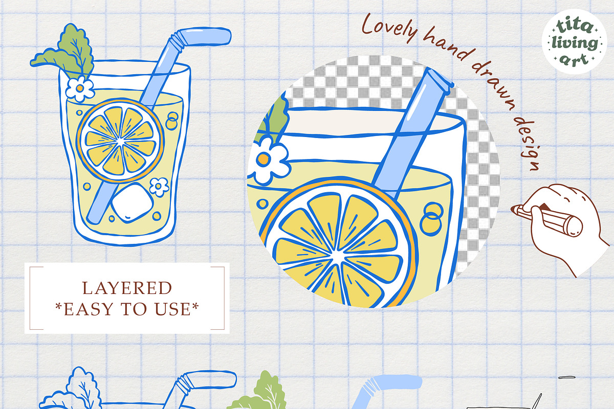 Lemon Tea Time Clipart Hand Drawn, a Food Illustration by TitaLivingArt (Photo 6 of 10)