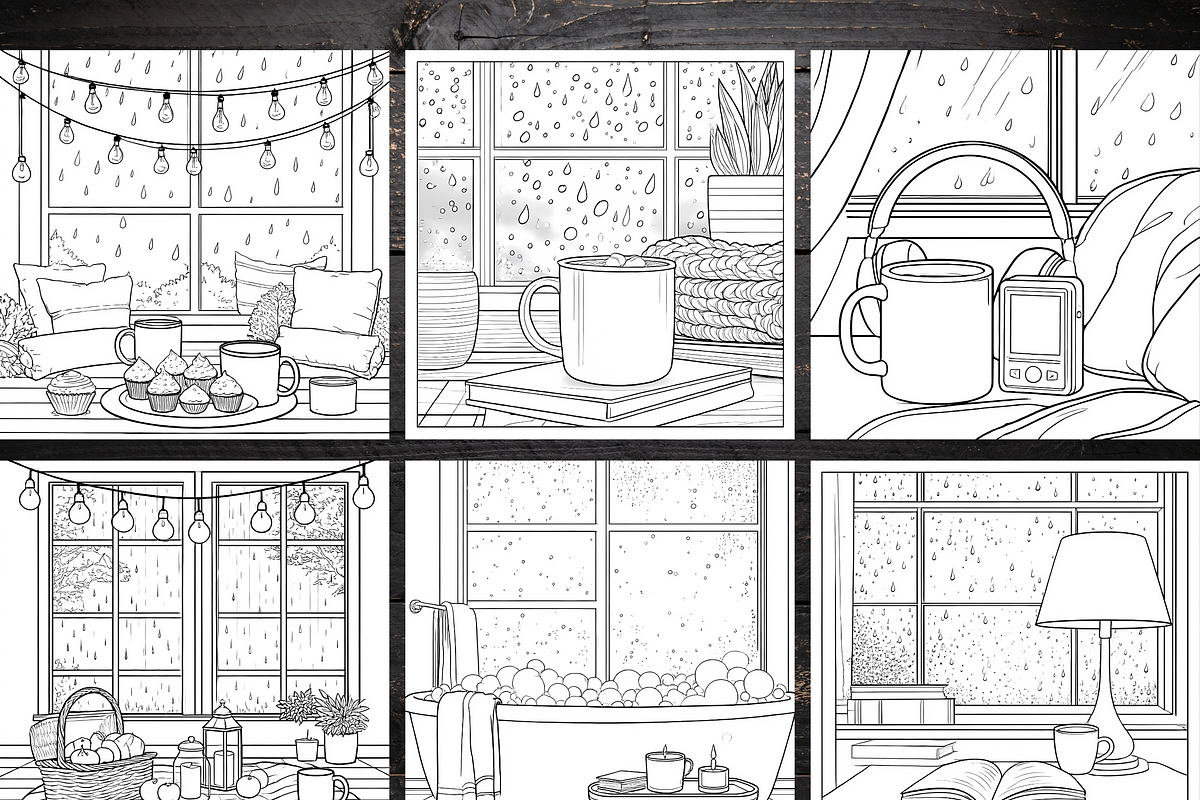 Rainy Day Cozy Coloring Pages Bundle, a Brochure Template by LA Design (Photo 2 of 10)