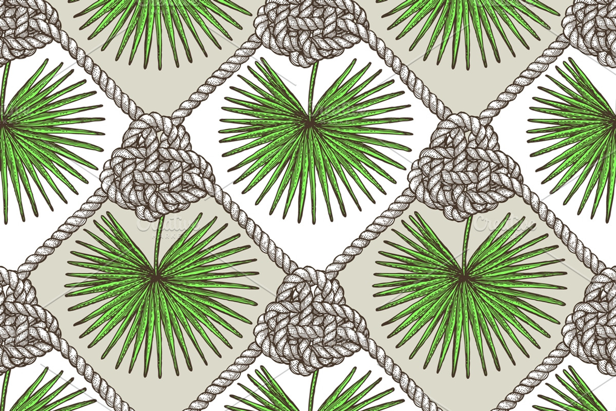 Engraved palm leaves and rope, a Pattern Graphic by Cute art