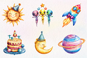 Cute Space Clipart, Space Birthday, an Illustration by CreationArt (Thumbnail 5 of 5)
