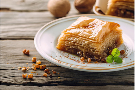 Golden Baklava arabian dessert, a Food & Drink Photo by Ylivdesign