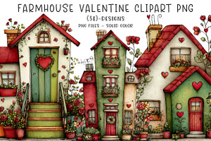 farmhouse valentine clipart, an Illustration by CreationArt