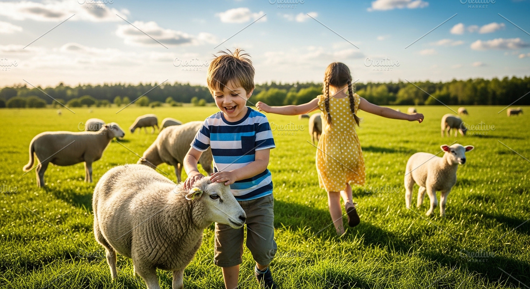 Children playing with sheep in field, a Nature Photo by zahidhossainalif