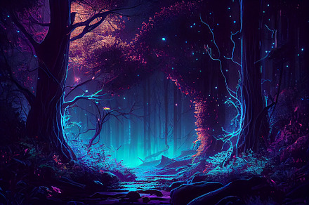 Magic forest with points of light, a Photo by Olyryk & Aglo