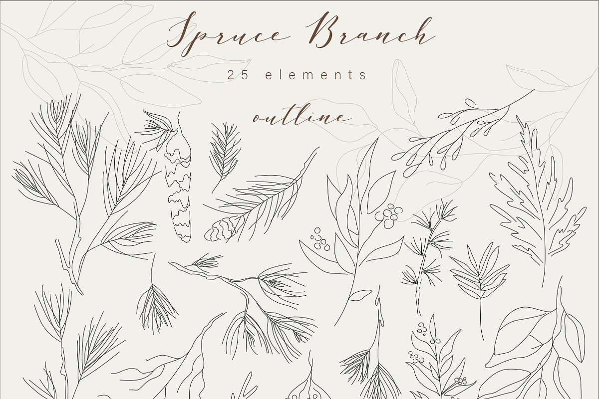 Spruce Branch line art & Patterns, an Illustration by Katya_lu (Photo 3 of 7)