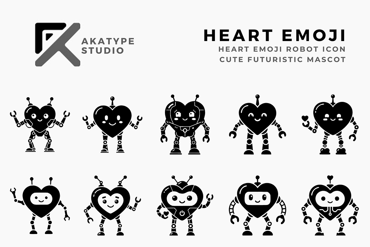 Heart Emoji Robot Icon, a Solid Icon by Akatype Studio (Photo 1 of 3)
