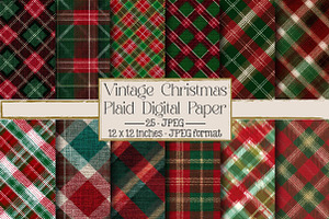 Vintage Christmas Plaid Digital Pape, an Illustration by DreamPrint404