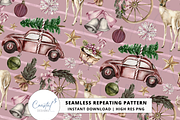 Vintage Pink Christmas Seamless, a Pattern Graphic by Coastal 5 Designs (Thumbnail 1 of 3)
