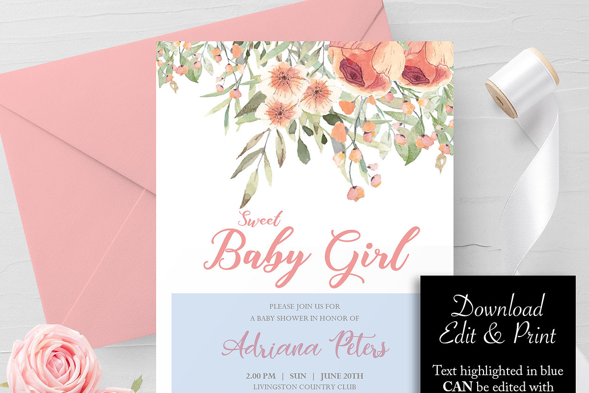 EDITABLE Baby Shower Invitation, an Invitation Template by Advaita Printables (Photo 2 of 2)