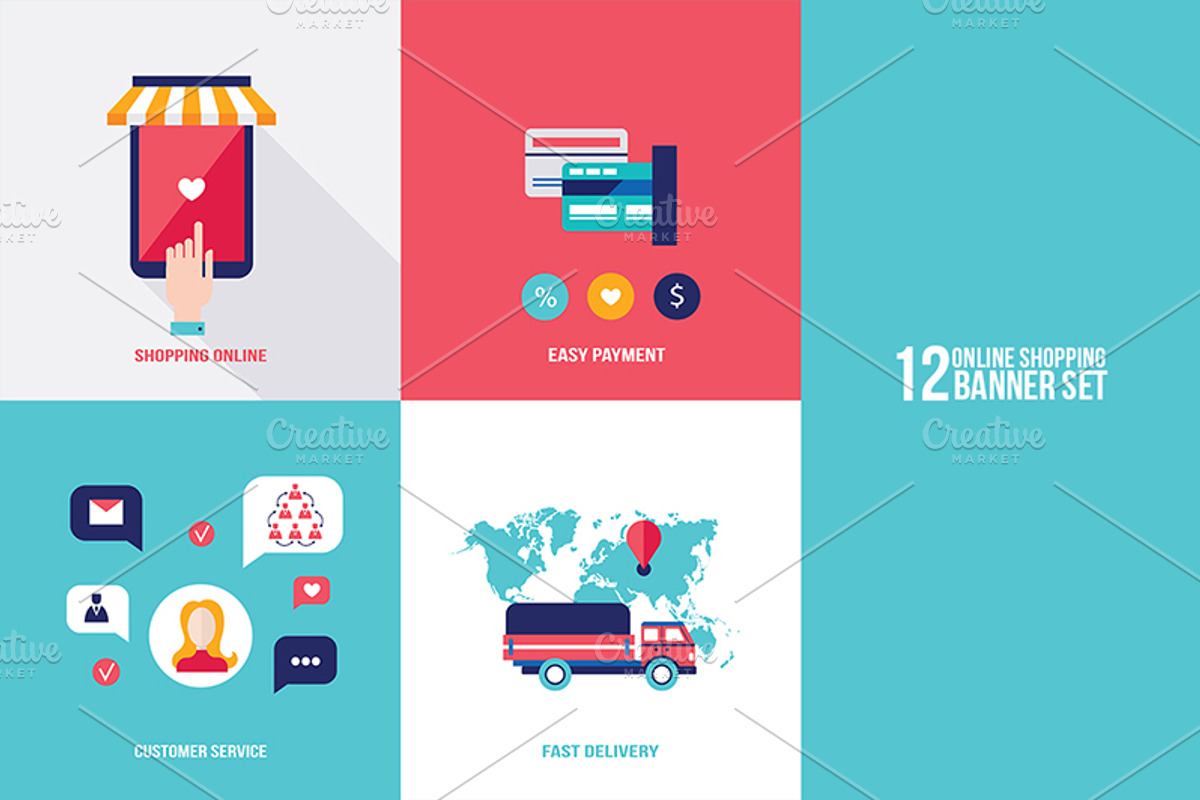 Online Shopping 12 banners set, a Work Illustration by Anttoniu (Photo 3 of 4)