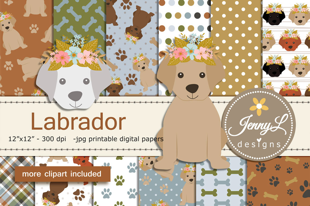 Labrador Dogs Digital Papers, a Pattern Graphic by JennyL Designs (Photo 1 of 8)