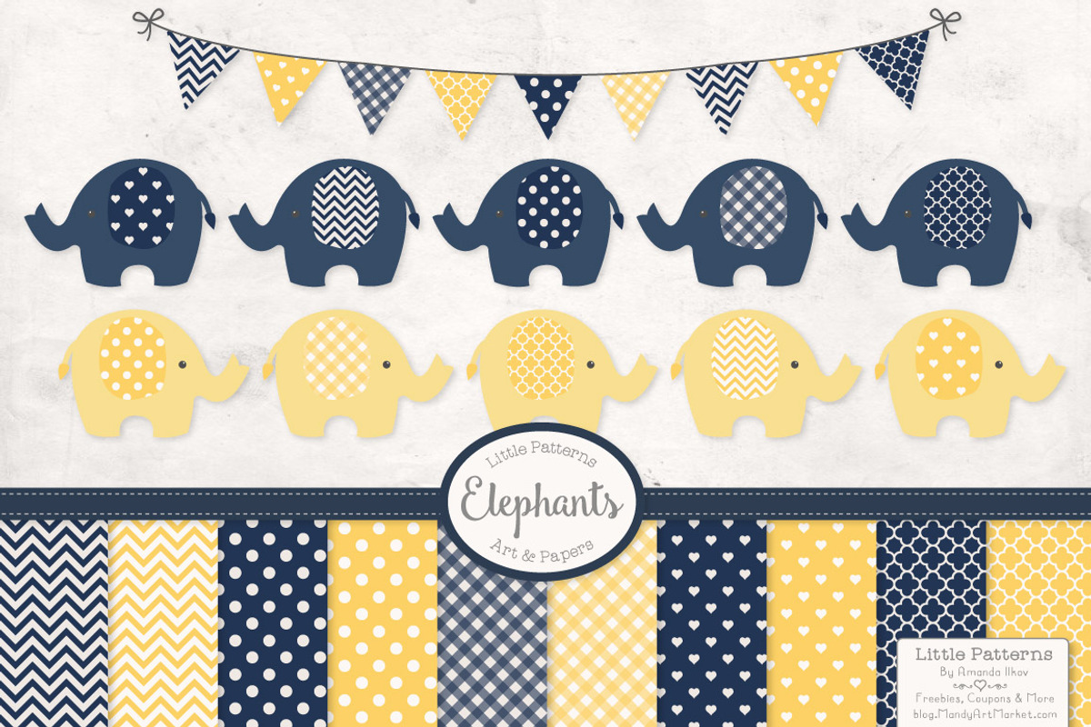 Navy and Yellow Elephant Clipart, an Illustration by Amanda Ilkov (Photo 1 of 3)