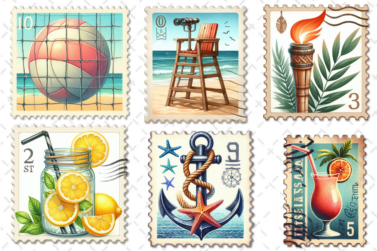 Summer Beach Postage Stamp Clipart, an Illustration by Dream Creation (Photo 4 of 4)